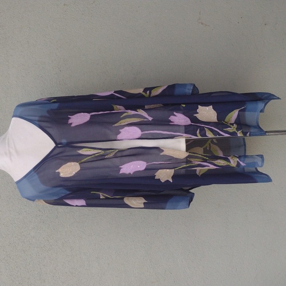 Silhouettes Navy Blue Sheer Floral Open Cardigan 26